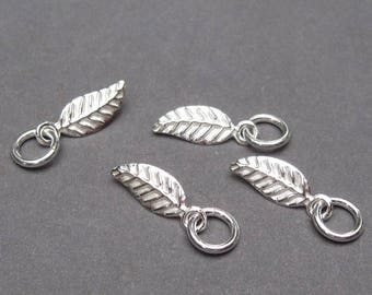 Leaf Sterling Silver Charm, Leaf Necklace Pendant, Leaf Bracelet Charm with Sterling Silver Jump Ring