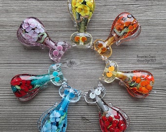 Cat with 3D inside flowers lampwork bead