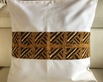 ecru tribal African Bogolan Cushion cover and ochre