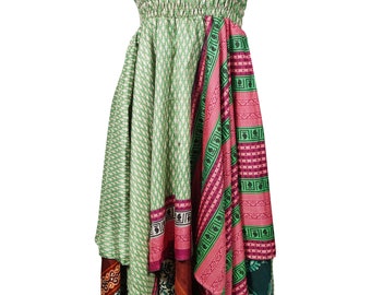 Womens Sundress Handkerchief Hem Halter Neck Recycled Sari Resort Fashion Printed Dresses