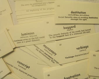 50 English Vocabulary cards, Vintage vocabulary cards, English cards