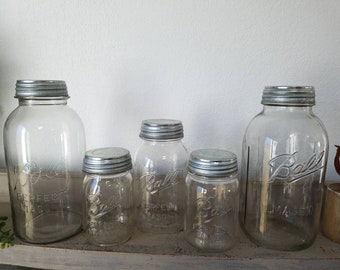 Reserved 5 Vintage Ball Perfect Mason Half Gallon - Quart - Pint - Jars Farmhouse Kitchen