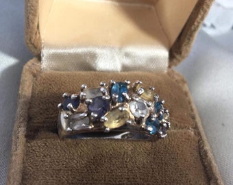 Vintage Sterling Silver Multi Gemstone Ring Size 9