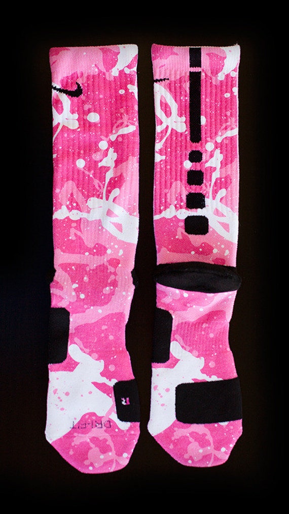 Pink Splats Custom Nike Elite Socks BREAST CANCER FROGS