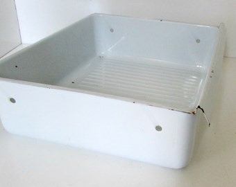 Vintage Enamel Storage Bin Basket Drawer Refrigerator Drawer Enamelware
