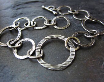 Elemental Bracelet - hammered silver link bracelet - adjustable silver bracelet