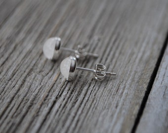 Rainbow Moonstone Earrings / Studs - Set in Sterling Silver Bezel - High Quality Flashy Moonstone - 6 mm Natural Gemstone