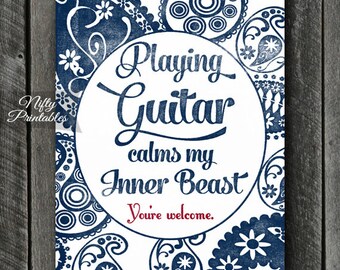 Guitar Art - INSTANT DOWNLOAD Guitar Print - Guitar Poster - Funny Guitar Wall Art - Guitar Gifts - Paisley Guitar Music Decor