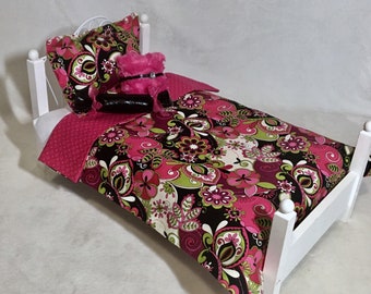 Pink Doll Bedding Set for 18" Girl Dolls American Made Floral Black Green