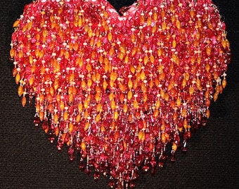 Beautiful Red, Wine, and soft Amber Beaded Heart Wall Art