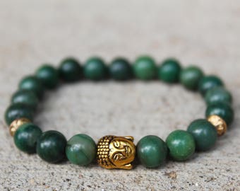 African Jade Bracelet Gemstone Bracelet Buddha Charm Jade Yoga Jewelry 8mm Beads Bead Bracelet Heart Chakra Jewelry Gift Him Her