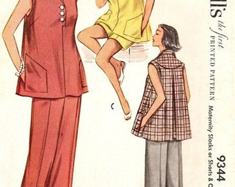 McCall's 9344 Pretty Mommy Maternity Slacks or Shorts & Overblouse 1953 / SZ14 UNCUT