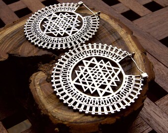 big earrings, mandala earrings, silver earrings, sri yantra earrings, hoop earrings,yoga earrings, tribal earrings, large earrings,