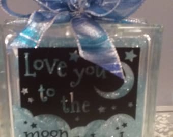 Glass Block Love you to the Moon and Back