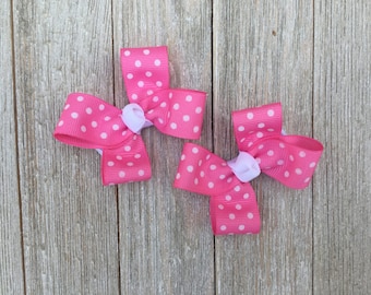 Hair Bows,Pink and White Polka Dot Hair Bows,Pigtail Hair Bows,Alligator Clips,3 Inches Wide Hair Bows,Birthday Party Favors