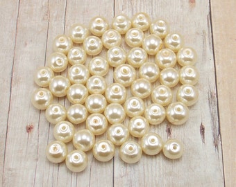 8mm Glass Pearls - Cream - Off White - Vanilla - Ecru - 50 pieces