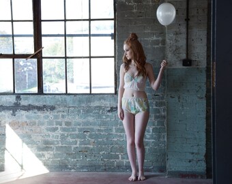 Marble print longline bra