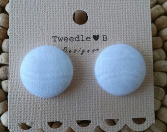 Pure White - Fabric Button Earrings