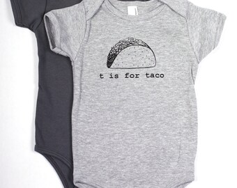 T is for Taco Baby One-Piece Bodysuit (Heather Gray)