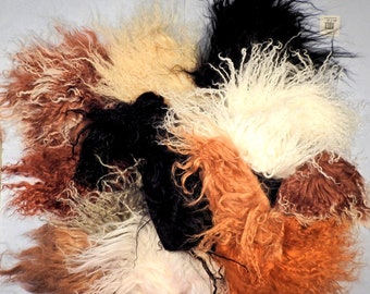 Tibetan Lamb Mohair Doll Hair Remnant Mixed 6 oz Black Brown White Gray Beige Assortment
