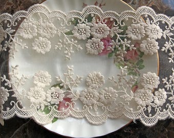 Reneabouquets Trim- 4.5 Inch Wide Floral Embroidered Lace In Ivory, Embroidery, Venice , Bridal, Costume Design, Lace Applique, Crafting