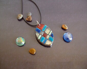 raku ceramic pendant, rainbow Jewelry Pendant, ceramic necklace, colorful pendant, raku pendant, raku necklace, ceramic handmade jewelry