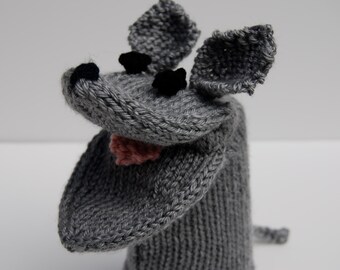 Knit mouse puppet, grey mouse hand puppet, knit sock puppet, mouse sock puppet, knit hand puppet, hand knit puppet, mouse puppet toy