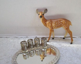Vintage Lipstick Holder, Oval Mirror / Vanity Tray, Florentine w/ Metal Edge, Boudoir Dresser Organizer Sophisticated Staging Prop Display