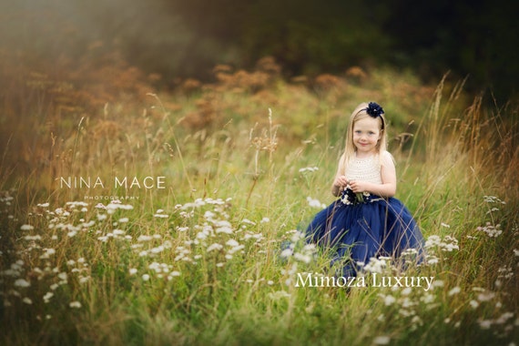 Ivory Navy Flower girl dress, Ivory and Navy tutu dress, navy cream bridesmaid dress, cream navy blue princess dress, ivory navy wedding