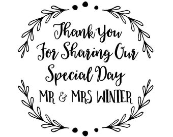 STP-FD.0134 Personalised Laser Rubber Stamp - Custom Stamp - Wedding Favour: Leaf Circle Border