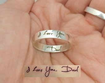 Handwriting Ring, Personalized Ring, Handwriting Jewelry, Custom Handwriting Ring, Stacking Ring, Memorial Signature Ring, Mom, Dad, Husband