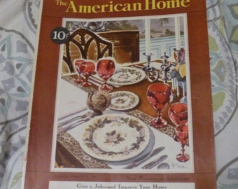 Thanksgiving Table, The American Home Cover, November 1931, Vintage Magazine Cover
