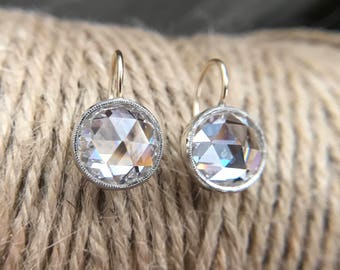 Art Deco / Edwardian Style Millegrain (Milgrain) Set Round Diamond Paste Earrings with Rose Cut Cubic Zirconia (CZ's)