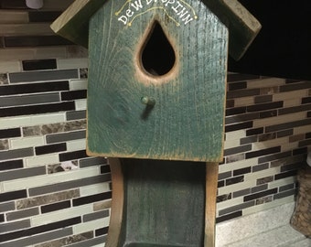 Rustic Green Dew Drop Inn Birdhouse Country Primitive