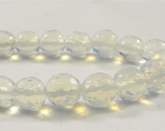 8 mm Faceted Round Frosted White Opal Glass Beads, Faceted Round Opal Glass Beads, Round Opal Glass Beads (408-OPAL08)