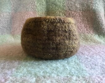 Hand knit felted wool bowl