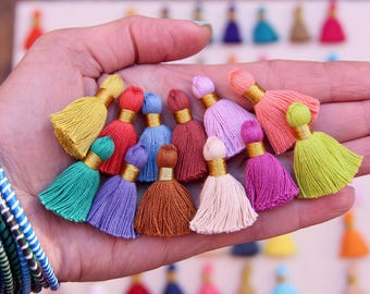 Mini Cotton Tassels, Bracelet Tassels, GOLD Binding, Necklace & Earring Tassels, 1.25", Quality Tassel Supplier for DIY Jewelry, 10+ tassels