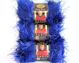 Fun Fur Eyelash Yarn Blue Sapphire 3 Skeins Lion Brand Craft Supplies