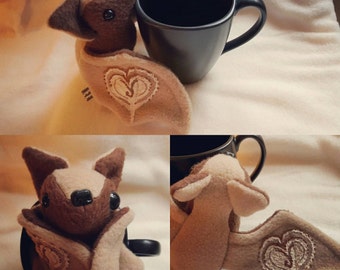 Flappuccino the coffee loving bat - Kawaii, plush, plushie, coffee bean, cappuccino, bat, coffee