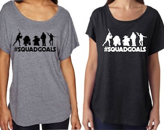 Star Wars Inspired Squad Goals Loose Fitting Dolman Slouchy TShirt with R2-D2 C-3Po Luke Skywalker Han Solo Yoda and Chewbaca