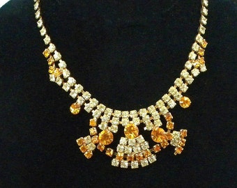Vintage Necklace, Amber Rhinestone Necklace, Formal Necklace, Dressy Necklace, Wedding Jewelry, Fashion Jewelry, Costume Jewelry