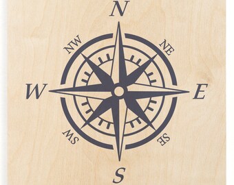 Compass Wood Print - Wooden Wall Decor, Nautical Wood, Wood Art Print, Compass Sign, Nautical Compass, Sailing Decor, Compass Wall Art
