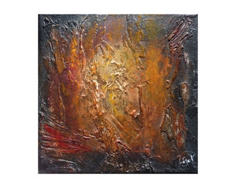 Small rusted gold abstract Original Textured painting impasto Brown black canvas Palette knife decor wall art Artwork Gift for men women her