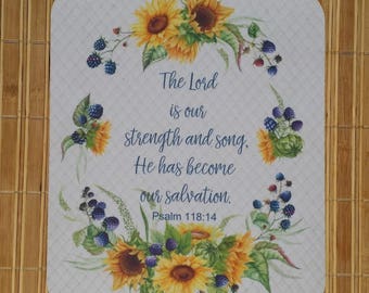 Bible Verse Mouse Pad, Psalm 118:14, Sunflower Mouse Pad, Scripture Mouse Pad, Christian Mouse Pad, The Lord Is My Strength and My Song