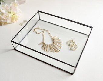 Large Glass Box, Glass Display Box, Glass Jewelry Box, Wedding Display Box, Clear Glass Jewelry Box. 12" x 10" x 2,5" Made To Order