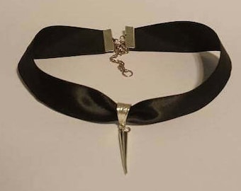 Satin Black Ribbon Choker with Spike