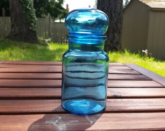 Brilliant Blue Short Apothecary Jar with a Bubble Top - Made in Belgium