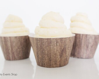 Wood Grain Cupcake Wrappers, Wood Cupcake Wrappers, Woodland Cupcake Wrappers, Lumberjack Party, Rustic, Wood, Camper-Set Of 6, 12,18,24+