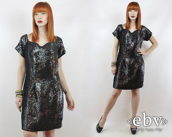 Vintage Black Sequin Party Dress L XL Black Sequin Dress Black Party Dress Black Dress Sequin Mini Dress Sequin Dress L Sequin Dress Xl