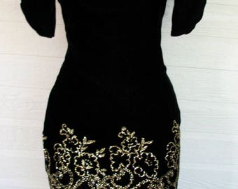 1980s Velvet Dress LBD McClintock Gunne Sax Party Dress Black